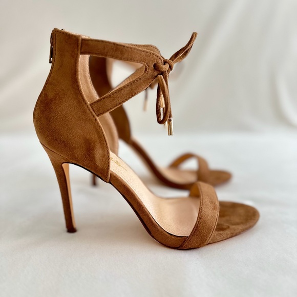 Camel Faux Suede Ankle Strap Heels - Picture 7 of 16
